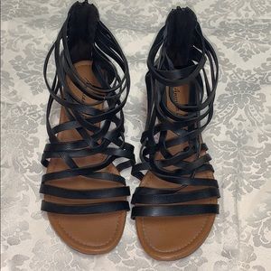 Leather strappy zip sandals